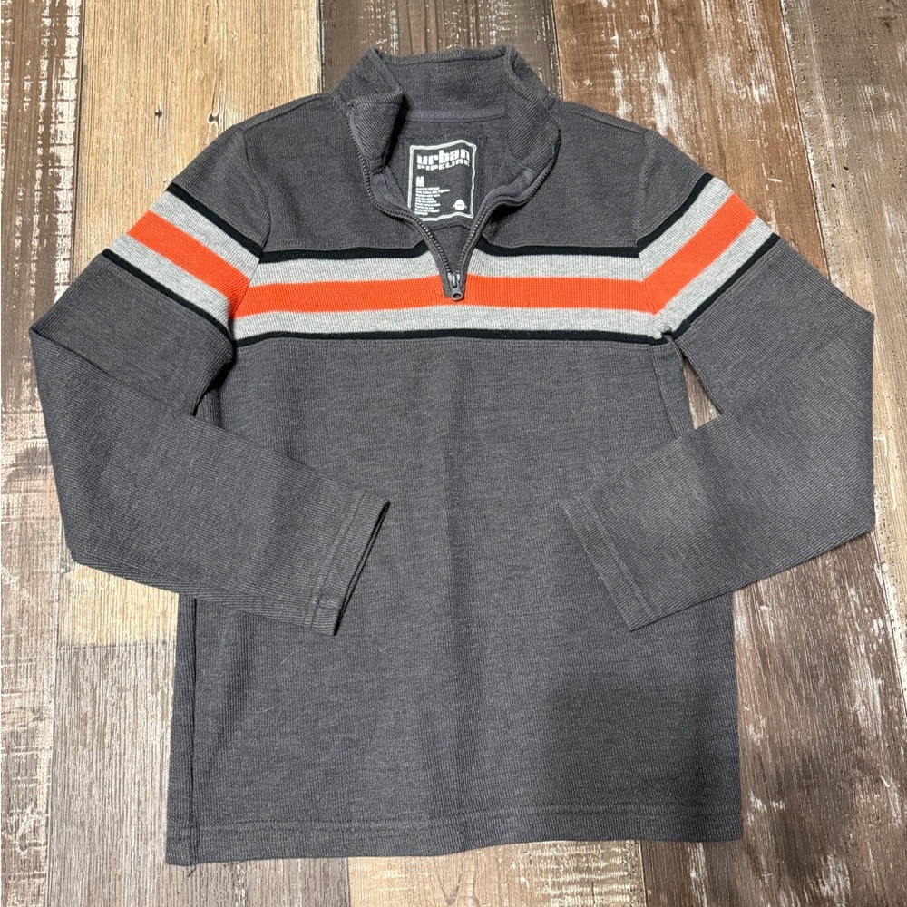 Urban Pipeline Gray Quarter-Zip Sweater with Orange Stripe